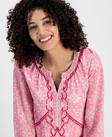 Jm Collection Petite Embellished Knit Chiffon-Sleeve Top, Exclusively at Macy's
