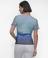 Dkny Women's Printed Mesh Surplice Top