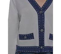 Karl Lagerfeld Paris Women's Contrast-Trim V-Neck Cardigan