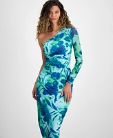 Rachel Roy Women's Quinn Floral Asymmetric Mesh Midi Dress