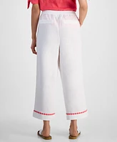 Charter Club Petite 100% Linen Embroidered Cropped Pants, Exclusively at Macy's