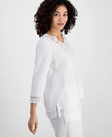 Charter Club Petite Lace-Trim Linen V-Neck Tunic, Exclusively at Macy's