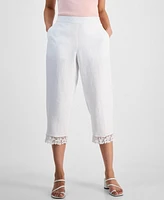 Charter Club Petite Lace-Trim Linen Cropped Pants, Exclusively at Macy's