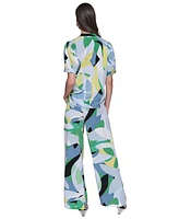 Karl Lagerfeld Women's Printed Puff-Sleeve Button-Front Top
