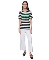 Karl Lagerfeld Paris Women's Striped Bonjour Tee