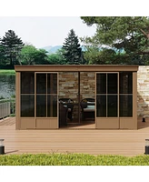 Mondawe 12x14FT Wall Mounted Sunroom，Lean-to Gazebo Sun Room for Deck Patio