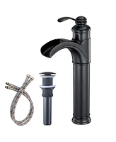 Waterfall Single Hole Single-Handle Vessel Bathroom Faucet With Pop-up Drain Assembly in Oil Rubbed Bronze