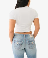 True Religion Women's Ss Crystal Wing Baby T-Shirt