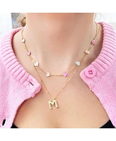 The Lovery Pink Mixed Heart Station Necklace 14K Gold