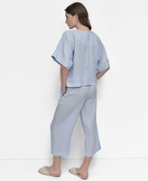 Dkny Linen Drop Shoulder Short Sleeve Top
