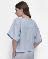 Dkny Linen Drop Shoulder Short Sleeve Top