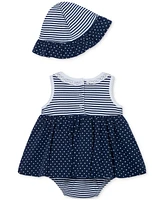 Little Me Baby Girls 2-Pc. Daisies Stripe Popover Dress & Hat Set