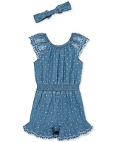 Little Me Baby Girls 2-Pc. Chambray Dot Romper & Headband Set