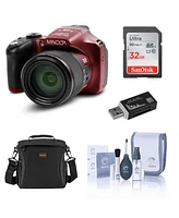 Minolta MN67Z 20MP Full Hd Wi-Fi Bridge Camera with 67x Optical Zoom, Red Bundle with Bag, 32GB Sd Card, Cleaning Kit, Card Reader