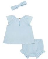 Little Me Baby Girls 3-Pc. Embroidered Floral Gauze Sunsuit & Headband Set