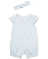Little Me Baby Girls 2-Pc. Embroidered Daisy Stripe Romper & Headband Set
