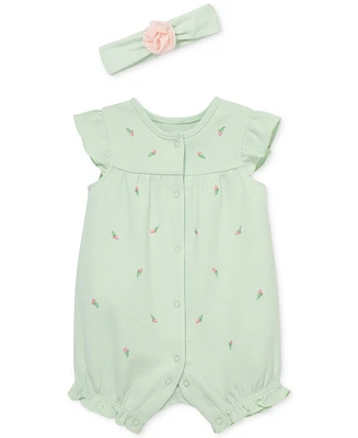 Little Me Baby Girls 2-Pc. Embroidered Rosebud Romper & Headband Set