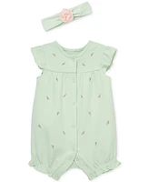 Little Me Baby Girls 2-Pc. Embroidered Rosebud Romper & Headband Set