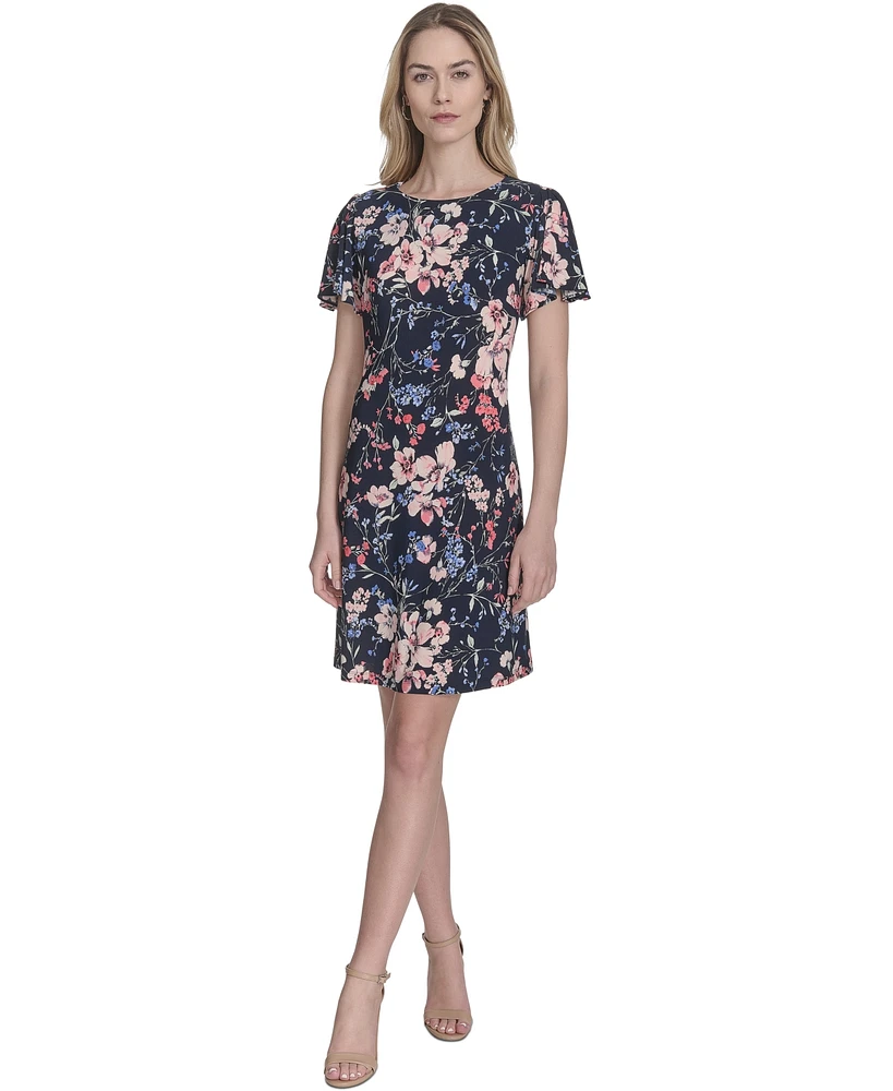 Tommy Hilfiger Women's Floral Flutter-Sleeve Shift Dress