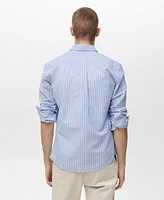 Mango Men's Striped Cotton Linen Shirt