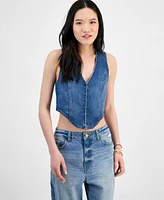 Madden Girl Juniors' Denim Hook-Front Corset Top