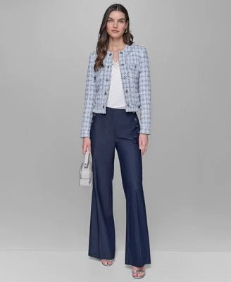 Karl Lagerfeld Paris Womens Tweed Open Front Jacket Sleeveless V Neck Top Wide Leg Sailor Pants