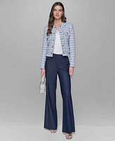 Karl Lagerfeld Paris Womens Tweed Open Front Jacket Sleeveless V Neck Top Wide Leg Sailor Pants