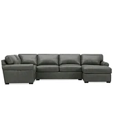 Radley Roll Arm 139" 4-Pc. Leather Square Corner Chaise Sectional, Exclusively at Macy's