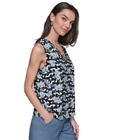 Karl Lagerfeld Paris Women's Mixed-Print Strappy-Neck Top