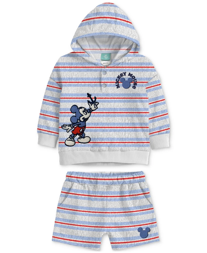 Disney Baby Boys 2-Pc. Mickey Mouse Stripe Hoodie & Shorts Set