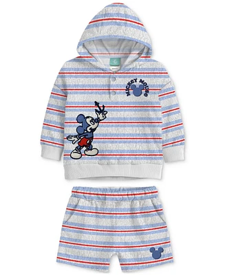 Disney Baby Boys 2-Pc. Mickey Mouse Stripe Hoodie & Shorts Set