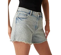 Guess Women's Embellished High Rise Cotton Denim Shorts