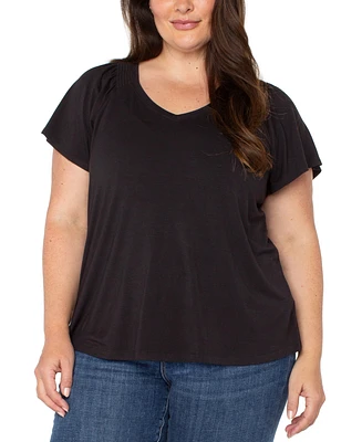 Liverpool Plus V-Neck Flutter Sleeve Top