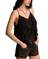 Lucky Brand Women's Chiffon V-Neck Tiered Ruffle Top