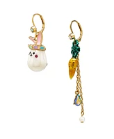 Betsey Johnson Cultivated Pearl Critters Bunny Carrot Mismatch Earrings