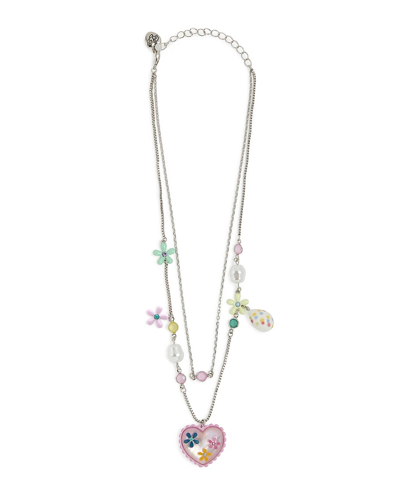 Betsey Johnson Faux Stone Spring Floral Heart Layered Necklace