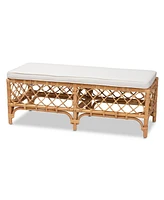 bali & pari 48" Upholstered and Natural Rattan Orchard Modern Bohemian Accent Bench