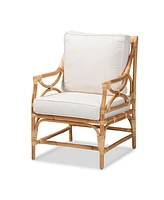 bali & pari 23.6" Upholstered and Rattan Brandon Modern Bohemian Armchair