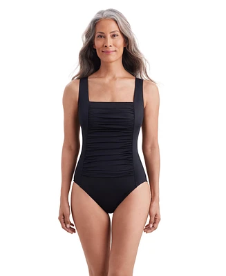 ShapeSolver by Mimi Flamingo Women's Divine Solids Sqaure Neck Princess Seam One Piece Swimsuit