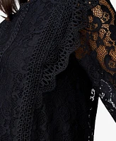 Cable & Gauge Women's Ruffle Crochet Trim Lace Top