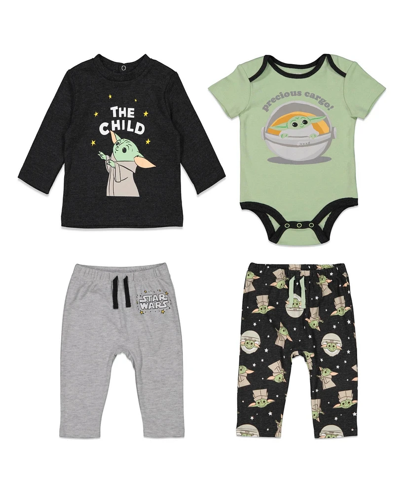 Star Wars Baby Boys Yoda Bodysuit T-Shirt and Pants 4 Piece Layette Set