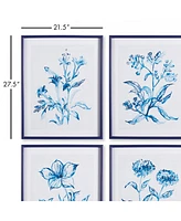 Indigo Watercolor Botanical Prints Set Of 4