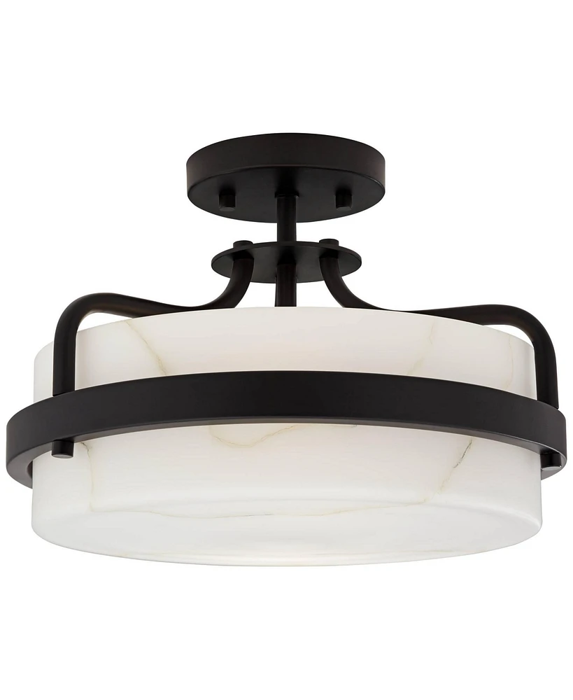 Possini Euro Bregman 13"W Black Ceiling Light w/ Stone Glass - Possini Euro Design