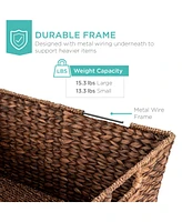 Best Choice Products Set of 2 Xl Water Hyacinth Woven Tapered Storage Basket Chests w/ Attached Lid, Handle Hole