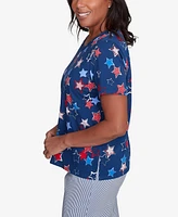 Alfred Dunner Women's Crew Neck Star Studded Top