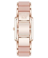 Anne Klein Women's Quartz Casual Rectangular Blush Pink Silicone with Rose Gold-Tone Metal Alloy Bracelet Watch, 26mm