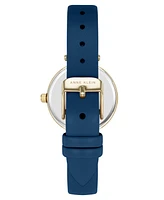 Anne Klein Women's Quartz Round Blue Leather and Gold-Tone Metal Alloy Strap Watch, 32mm