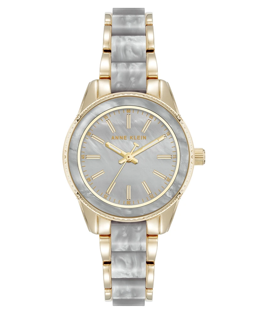 Anne Klein Women's Quartz Light Pearlescent Acetate and Gold-Tone Metal Alloy Link Bracelet Watch