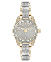 Anne Klein Women's Quartz Light Pearlescent Acetate and Gold-Tone Metal Alloy Link Bracelet Watch