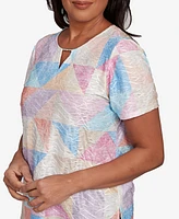 Alfred Dunner Women's Keyhole Geometric Patchwork Top